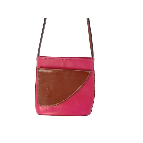 Vera Pelle Handbags - Vera Pelle Crossbody Bag Womens Small Pink Brown Excellent Italian Leather